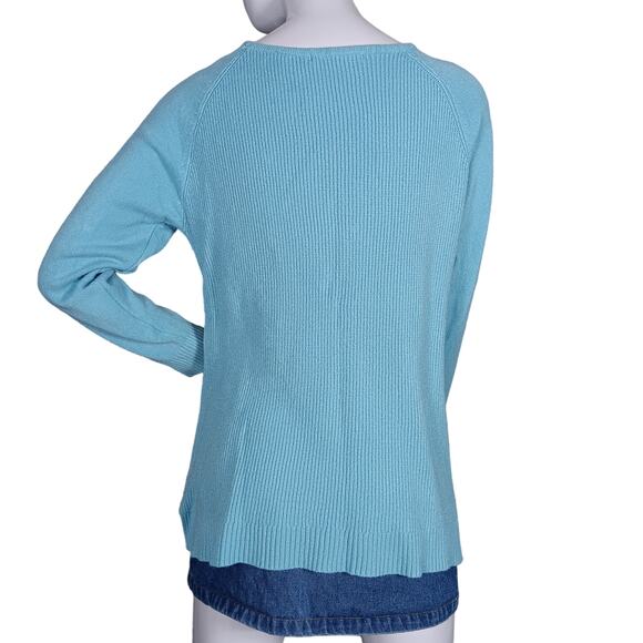Cyrus Knit Top Light Blue Size Large Long Sleeve Round Neckline Cable Knit - Picture 4 of 13